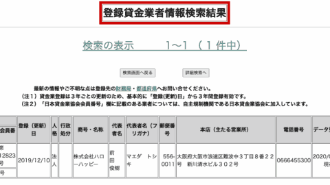 ハローハッピー(登録貸金業者情報検索結果)