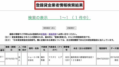 ショーエイ(登録貸金業者情報検索結果)
